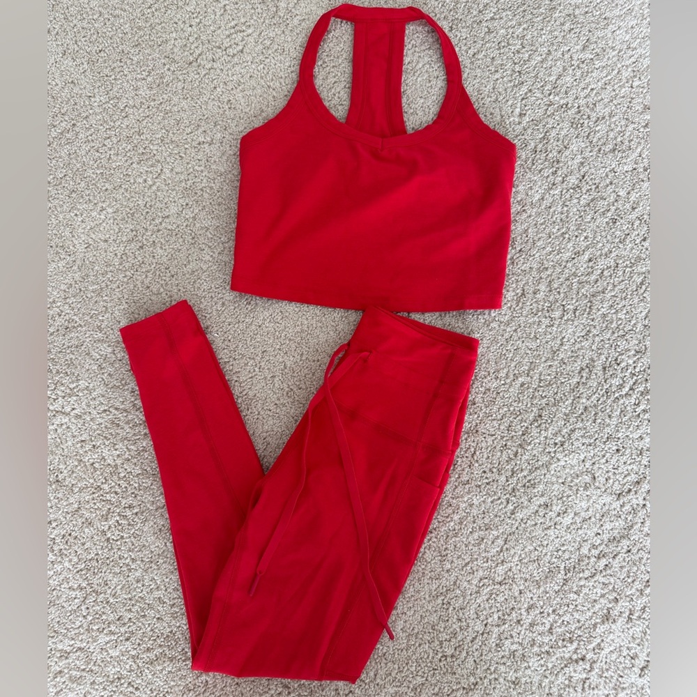 Beyond Yoga Spacedye Tank + Pocket Leggings, Candy Apple Red Matching Set,size S